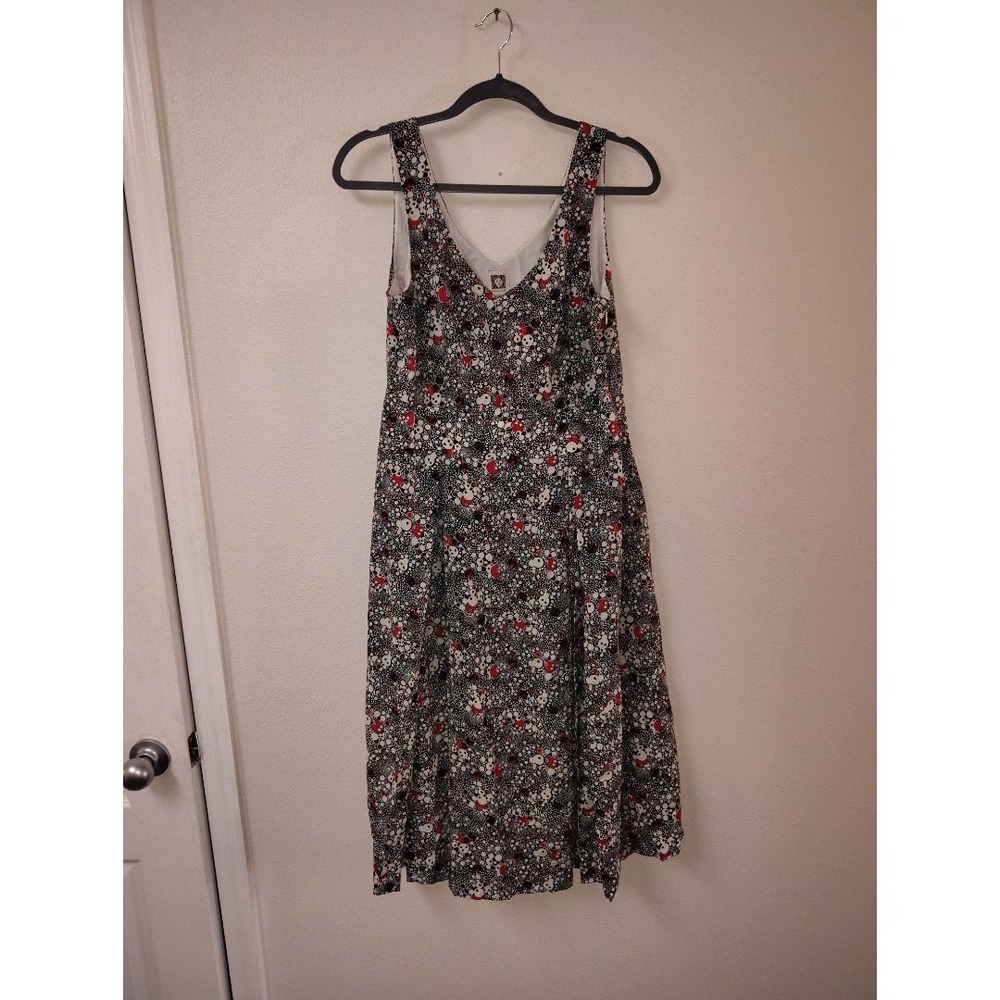 Anne Klein Black Red White Geometric Bubble Print V-Neck Midi‎ A-Line Dress 10